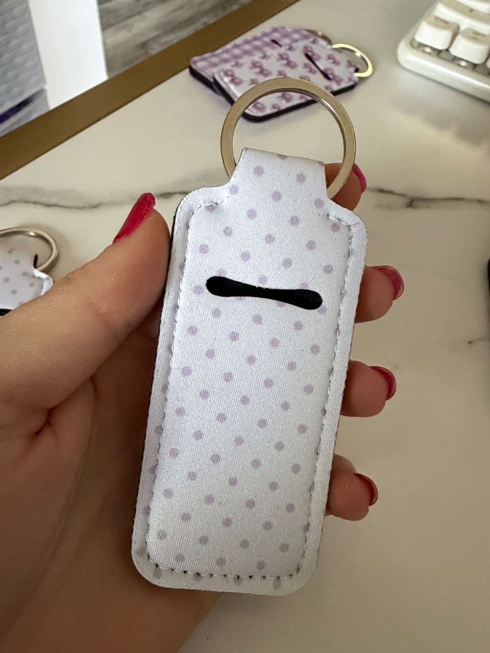 Lip Balm/Lipstick/ Key Holder Keychain Holder - Purple Patterns Bows - Pick 1 - Picture 7 of 15